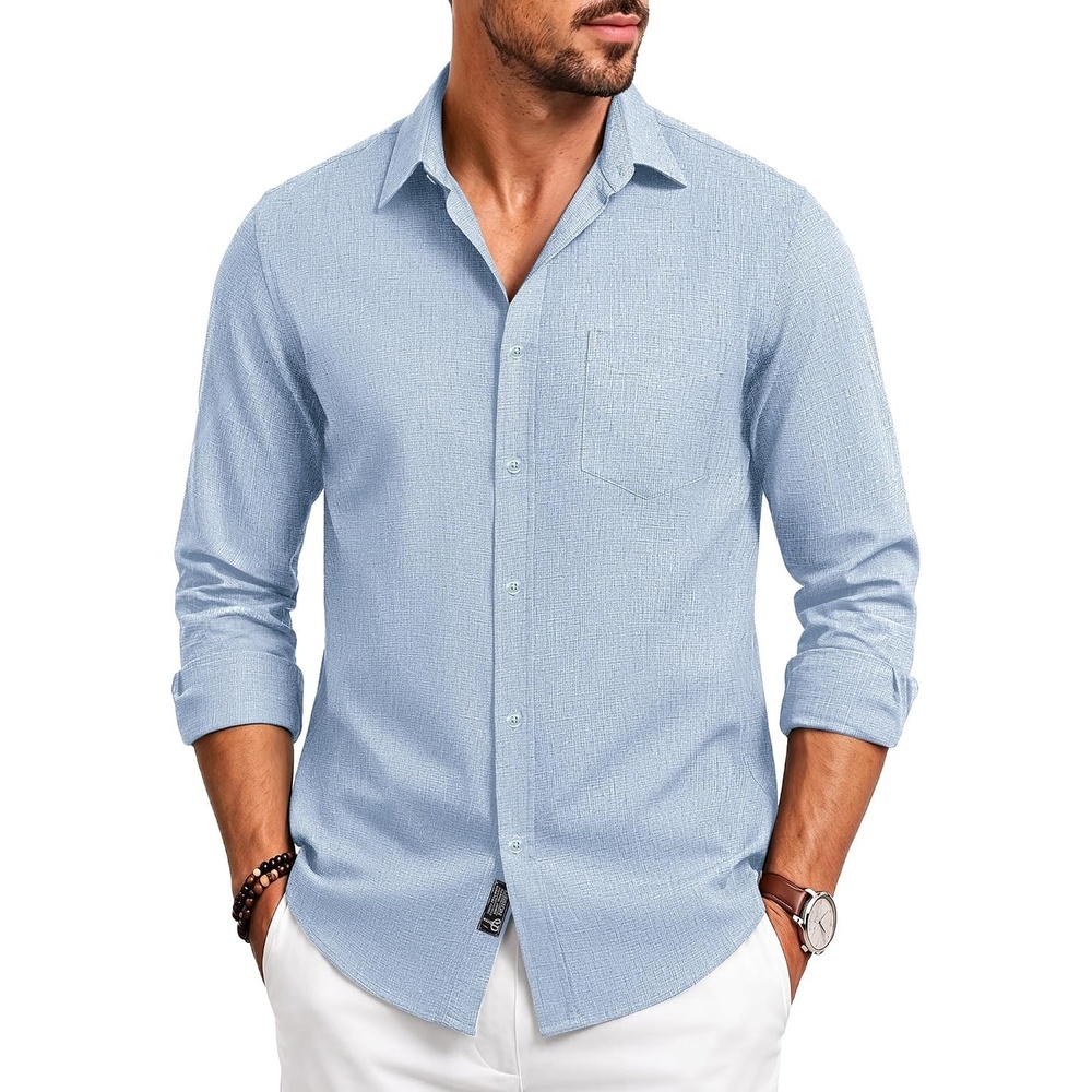image:imagePJ PAUL JONES Mens Button Down Long Sleeve Shirts CasualSky Blue
