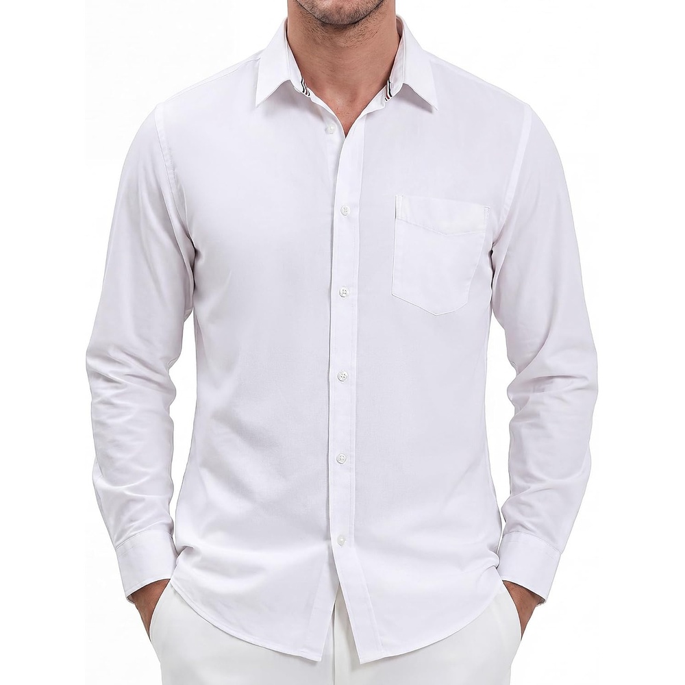 image:imagePJ PAUL JONES Mens Dress Shirts Casual Button Down Untucked Shirts for MenBleached White