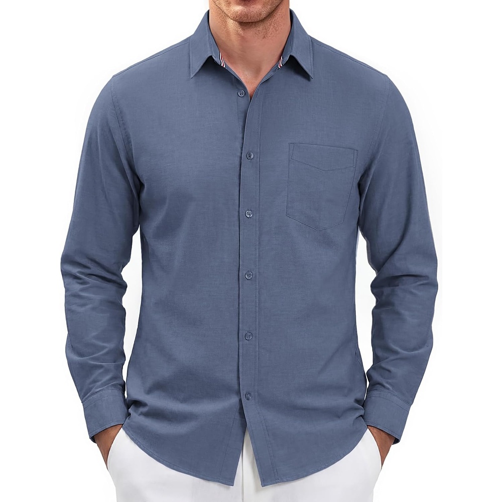 image:imagePJ PAUL JONES Mens Dress Shirts Casual Button Down Untucked Shirts for MenDark Denim Blue