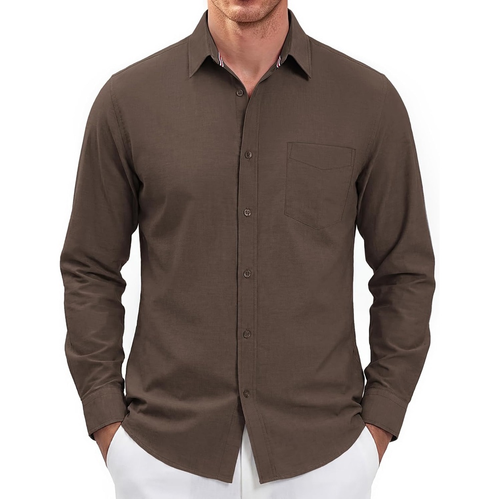 image:imagePJ PAUL JONES Mens Dress Shirts Casual Button Down Untucked Shirts for MenLight Coffee