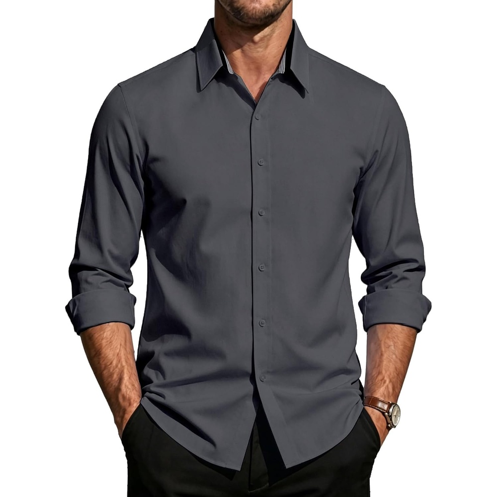 image:imagePJ PAUL JONES Mens Dress Shirts Long Sleeve Wrinkle Free Button Down ShirtMedium Gray