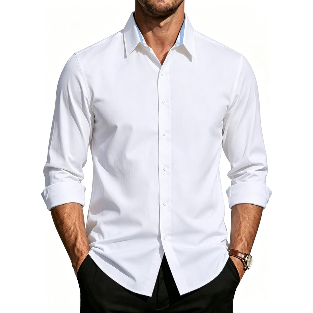 image:imagePJ PAUL JONES Mens Dress Shirts Long Sleeve Wrinkle Free Button Down ShirtWhite