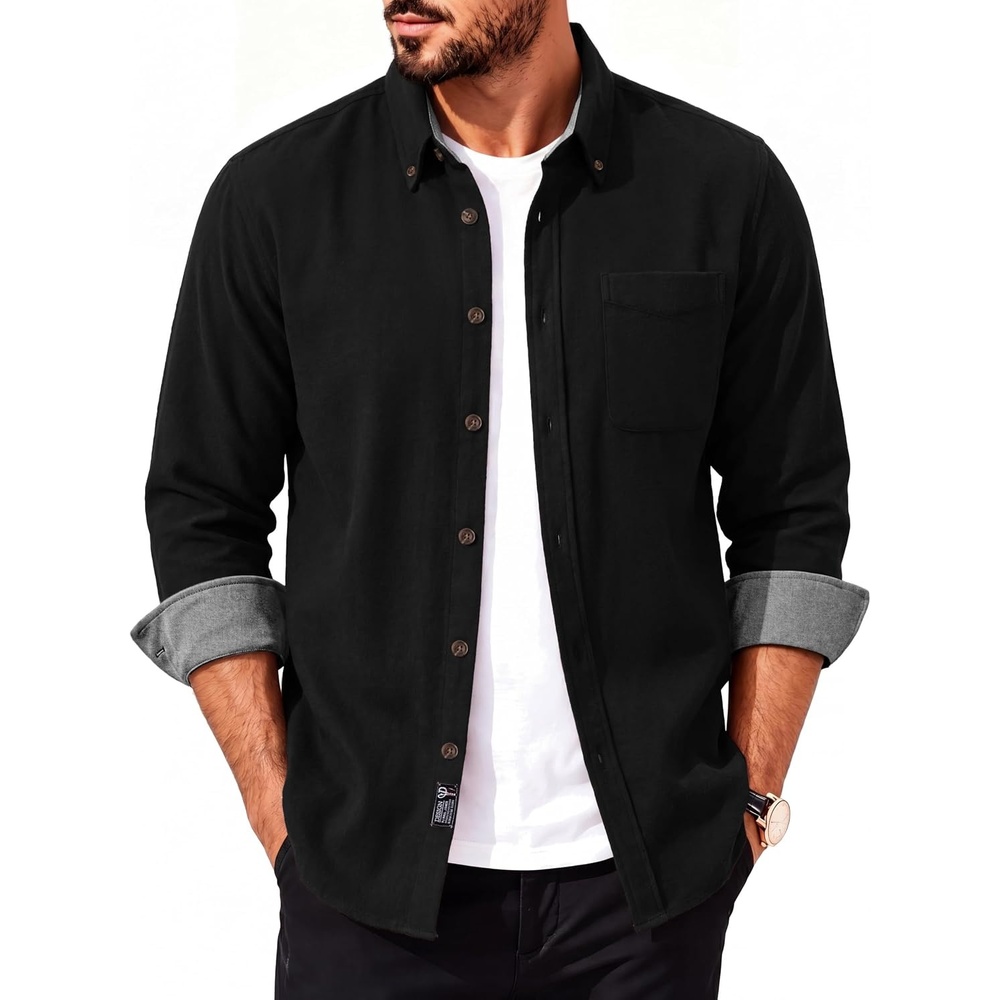 image:imagePJ PAUL JONES Mens Flannel Button Down Shirts 100 Brushed CottonBlack