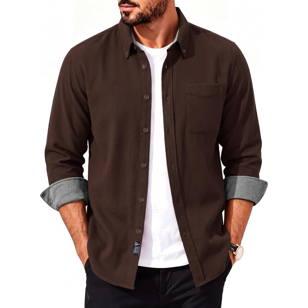 image:imagePJ PAUL JONES Mens Flannel Button Down Shirts 100 Brushed CottonCoffee