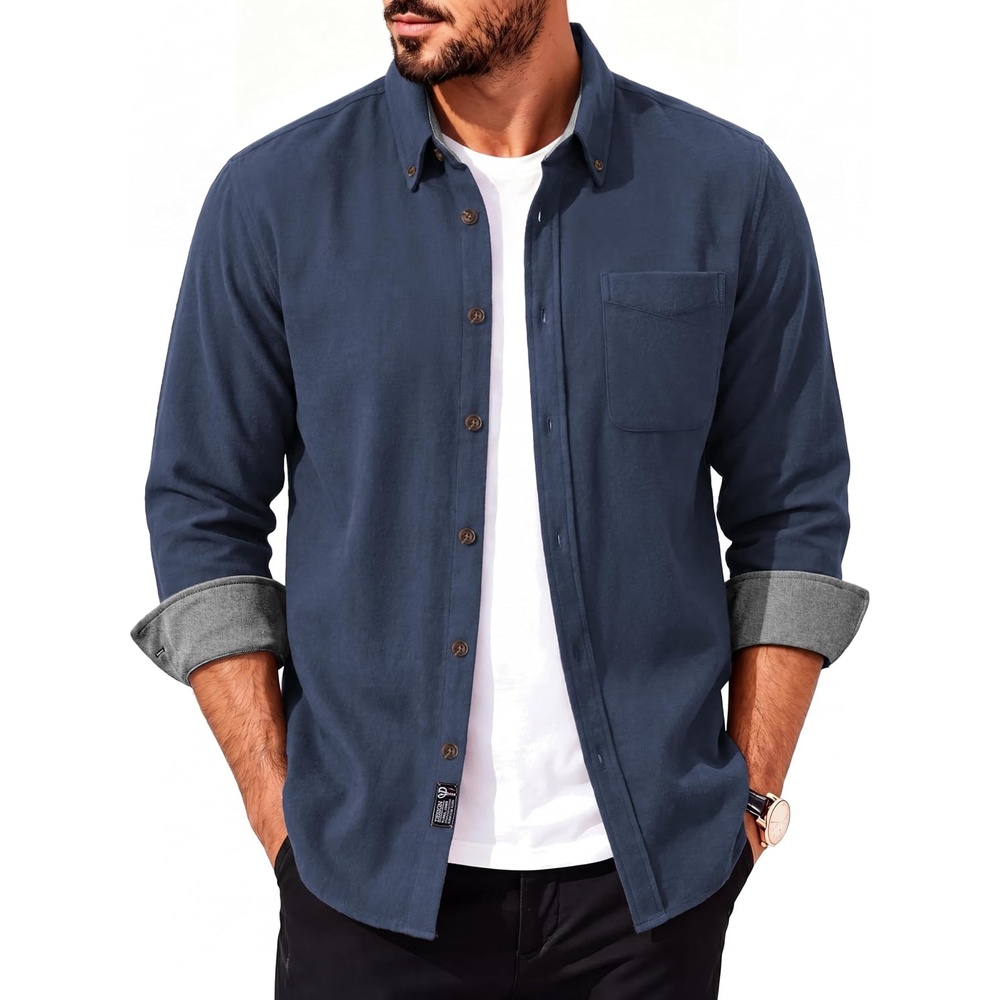 image:imagePJ PAUL JONES Mens Flannel Button Down Shirts 100 Brushed CottonRoyal Blue