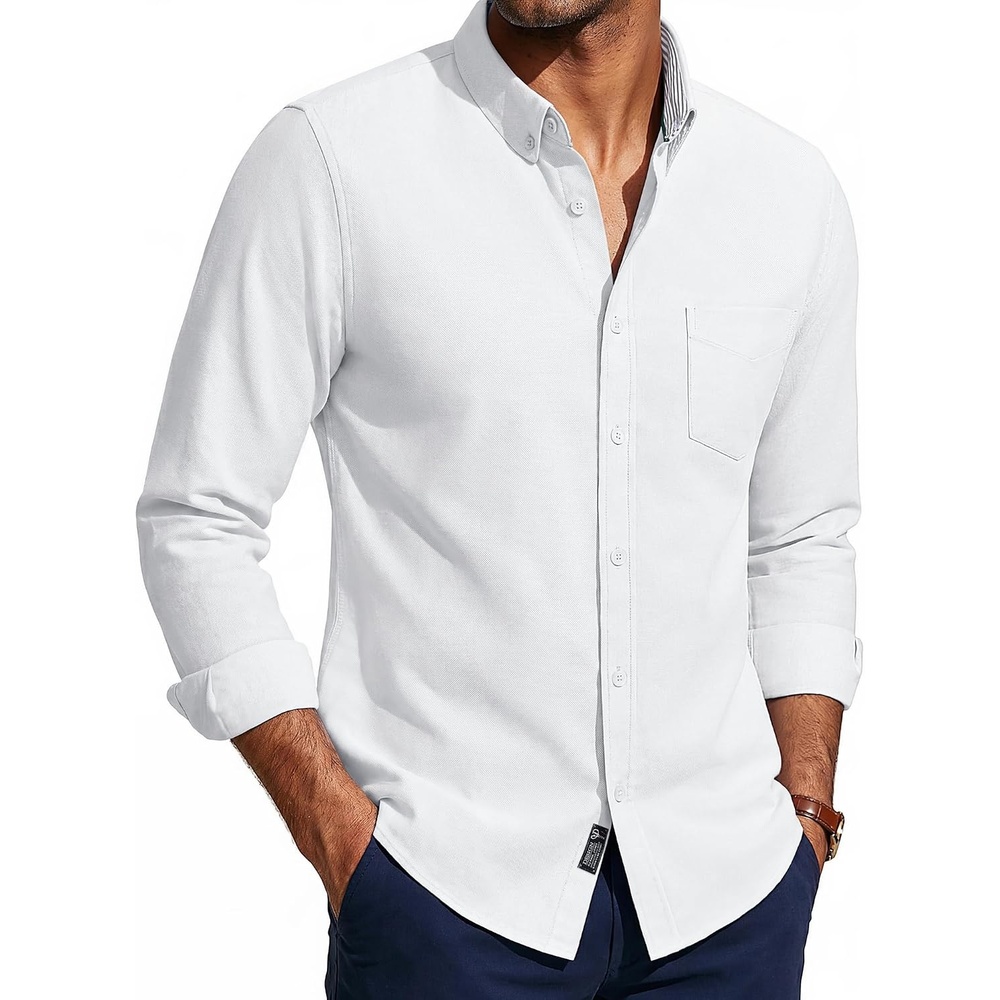 image:imagePJ PAUL JONES Mens Oxford Shirt Long Sleeve Button Down ShirtWhite