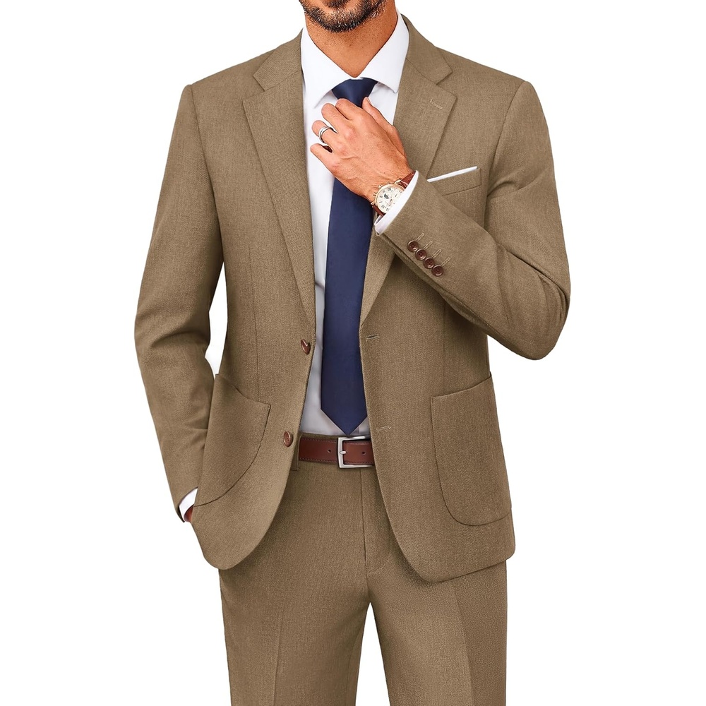 image:imagePJ PAUL JONES Mens Suit 2 Piece Classic Fit Suit Set Business Dress TuxedoKhaki
