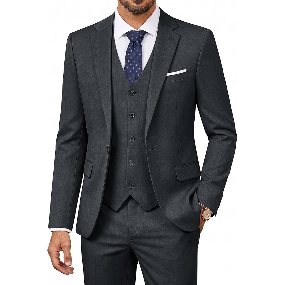 image:imagePJ PAUL JONES Suits for Men 3 Piece Classic Fit Suit Set Dress Tuxedo SuitDark Gray