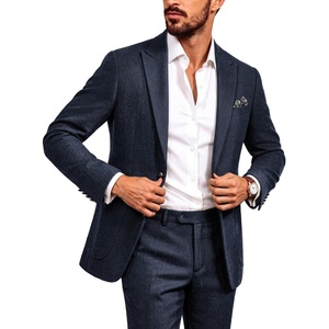 PJ PAUL JONES Mens 2 Piece Suits Wool Blend Tweed Herringbone Suit Set(Navy Blue)