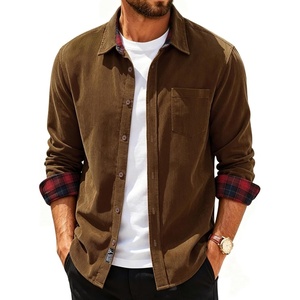 PJ PAUL JONES Mens Corduroy Long Sleeve Button Down 100% Cotton Shirt(Brown)
