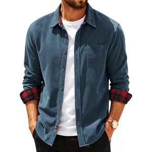 PJ PAUL JONES Mens Corduroy Long Sleeve Button Down 100% Cotton Shirt(Gray Blue)