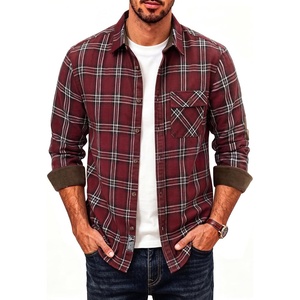 PJ PAUL JONES Men’s Cotton Flannel Long Sleeve Button Down Plaid Work Shirt(Burgundy Red)