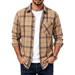 PJ PAUL JONES Men’s Cotton Flannel Long Sleeve Button Down Plaid Work Shirt(Camel Taupe Plaid)