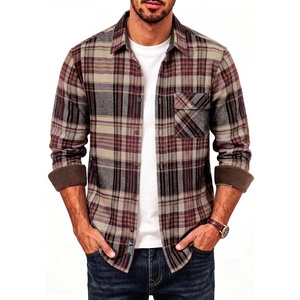 PJ PAUL JONES Men’s Cotton Flannel Long Sleeve Button Down Plaid Work Shirt(Coffee Burgundy Plaid)