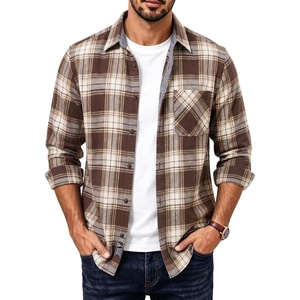 PJ PAUL JONES Men’s Cotton Flannel Long Sleeve Button Down Plaid Work Shirt(Coffee Charcoal Plaid)