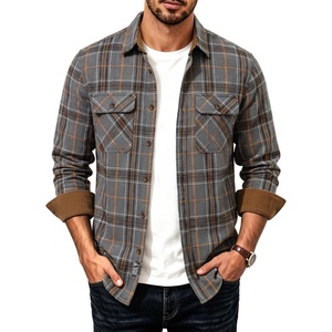 PJ PAUL JONES Men’s Cotton Flannel Long Sleeve Button Down Plaid Work Shirt(Grey Tan Plaid)