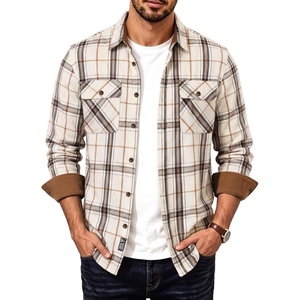 PJ PAUL JONES Men’s Cotton Flannel Long Sleeve Button Down Plaid Work Shirt(Ivory Tan Plaid)