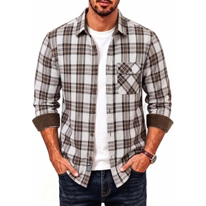 PJ PAUL JONES Men’s Cotton Flannel Long Sleeve Button Down Plaid Work Shirt(Khaki Brown Paid)