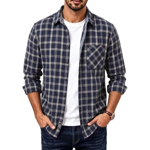 PJ PAUL JONES Men’s Cotton Flannel Long Sleeve Button Down Plaid Work Shirt(Navy Beige Plaid)