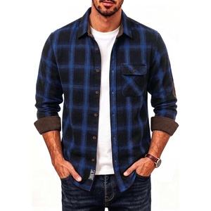 PJ PAUL JONES Men’s Cotton Flannel Long Sleeve Button Down Plaid Work Shirt(Navy Blue Plaid)