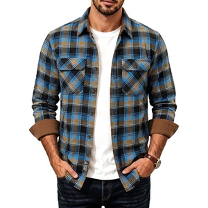 PJ PAUL JONES Men’s Cotton Flannel Long Sleeve Button Down Plaid Work Shirt(Royal Blue Tan)