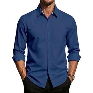 PJ PAUL JONES Mens Dress Shirts Long Sleeve Wrinkle Free Button Down Shirt(Dark Blue)