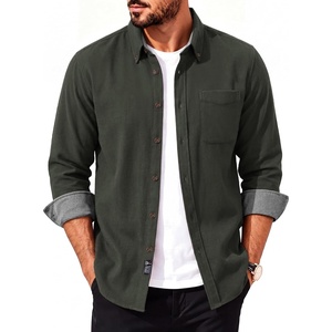 PJ PAUL JONES Mens Flannel Button Down Shirts 100% Brushed Cotton(Army Green)